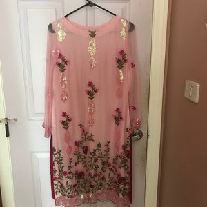 3 pc Pakistani Indian Pink Chiffon Outfit